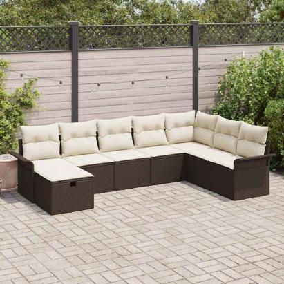 Set de canapele pentru grădină 8 pcs Maro și Crem poliratan GartenMobel Dekor