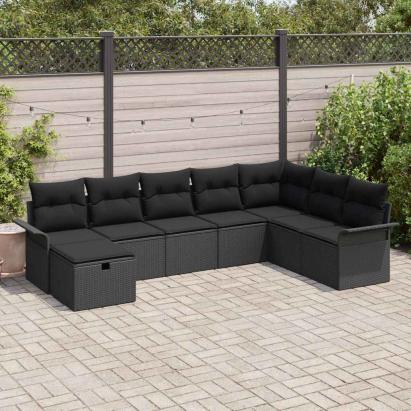 Set de canapele pentru grădină cu pernă 8 pcs Negru poliratan GartenMobel Dekor