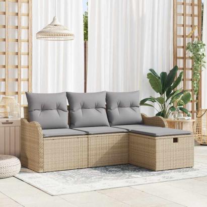 Set de canapele pentru grădină 4 pcs Beige și gri deschis GartenMobel Dekor