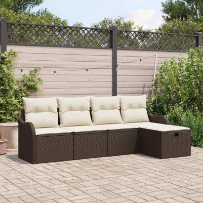 Set de canapele pentru grădină 5 pcs maro și crem Rattan poli GartenMobel Dekor