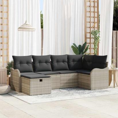 Set de canapele pentru grădină 6 pcs Gri deschis Rattan poli GartenMobel Dekor
