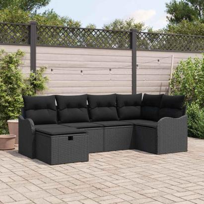 Set de canapele pentru grădină cu pernă 6 pcs Negru Rattan poli GartenMobel Dekor