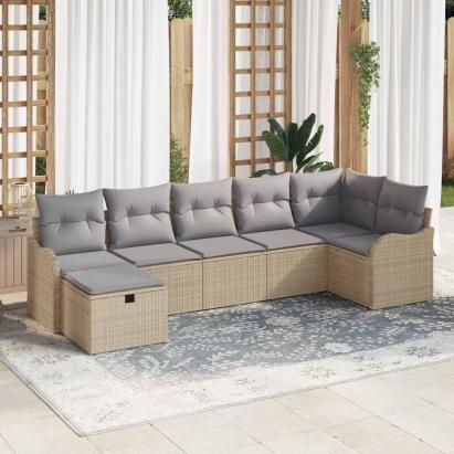 Set de canapea cu pernă 7 pcs Beige și gri deschis poliratan GartenMobel Dekor