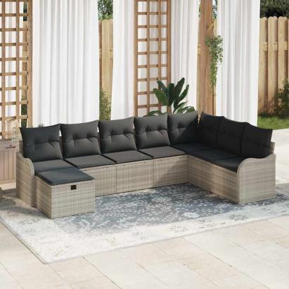 Set de canapea cu pernă Manual 8 pcs Gri deschis poliratan GartenMobel Dekor