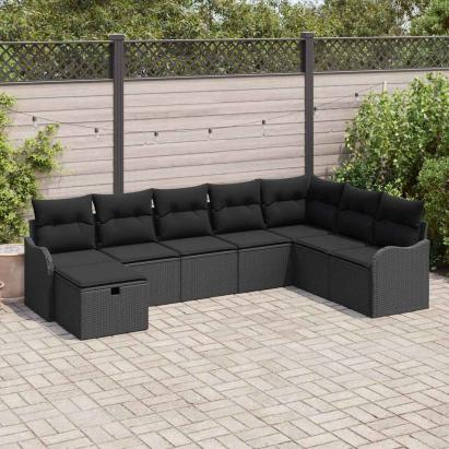 Set de canapea cu pernă cu depozitare Manual Negru poliratan GartenMobel Dekor