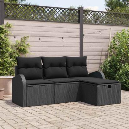 Set de canapea cu pernă cu depozitare 4 pcs Negru poliratan GartenMobel Dekor