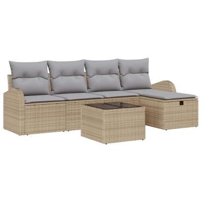 Set de canapea cu pernă Manual Beige și gri deschis poliratan GartenMobel Dekor