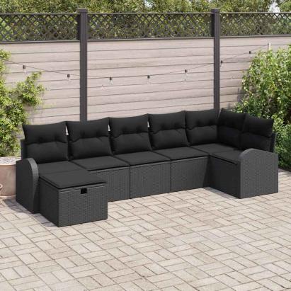 Set de canapea cu pernă cu depozitare 7 pcs Negru poliratan GartenMobel Dekor