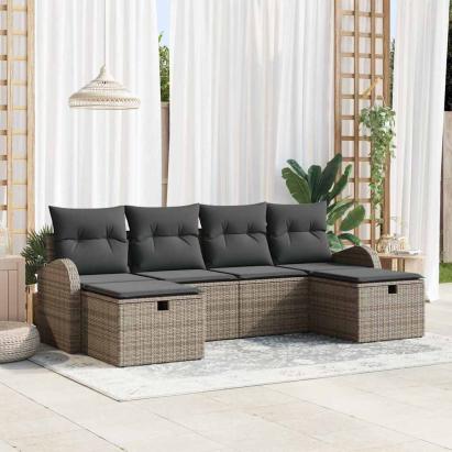 Set de canapea cu pernă cu depozitare 6 pcs Gri poliratan GartenMobel Dekor