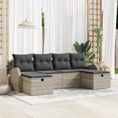 Set de canapea cu pernă Manual 6 pcs Gri deschis poliratan GartenMobel Dekor