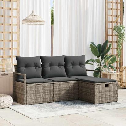 Set de canapea cu pernă cu depozitare 4 pcs Gri poliratan GartenMobel Dekor