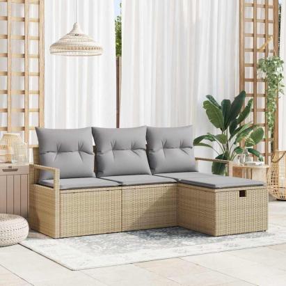 Set de canapea cu pernă 4 pcs Beige și gri deschis poliratan GartenMobel Dekor