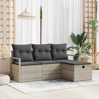 Set de canapea cu pernă Manual 4 pcs Gri deschis poliratan GartenMobel Dekor