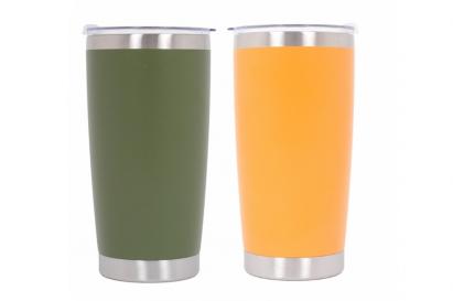 Set 2x Cana Termoizolanta Otel Inoxidabil SS304 cu Capac Perete Dublu 590ml Portocaliu Verde