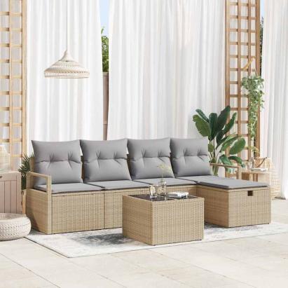 Set de canapea cu pernă Manual Beige și gri deschis poliratan GartenMobel Dekor