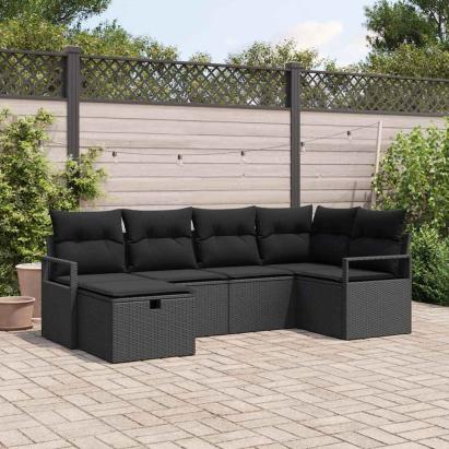Set de canapea cu pernă cu depozitare Manual Negru poliratan GartenMobel Dekor