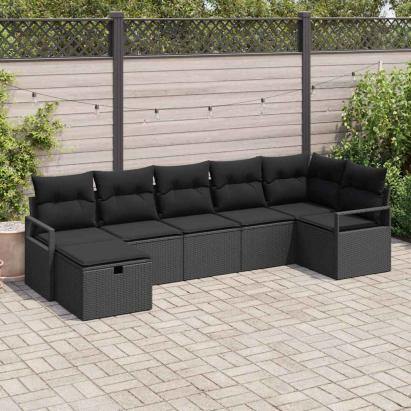 Set de canapea cu pernă cu depozitare 7 pcs Negru poliratan GartenMobel Dekor
