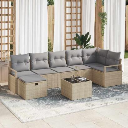 Set de canapea cu pernă 8 pcs Beige și gri deschis poliratan GartenMobel Dekor