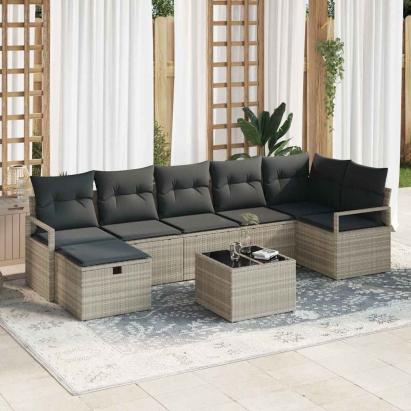 Set de canapea cu pernă Manual 8 pcs Gri deschis poliratan GartenMobel Dekor