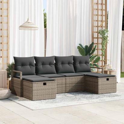 Set de canapea cu pernă cu depozitare 6 pcs Gri poliratan GartenMobel Dekor