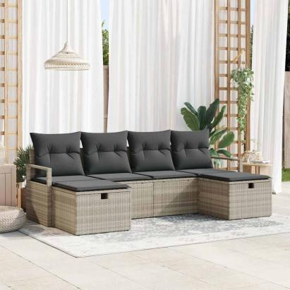 Set de canapea cu pernă Manual 6 pcs Gri deschis poliratan GartenMobel Dekor