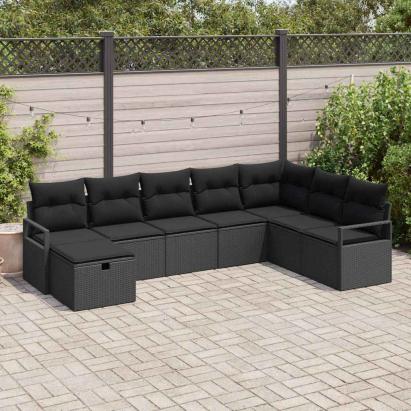 Set de canapea cu pernă cu depozitare 8 pcs Negru poliratan GartenMobel Dekor