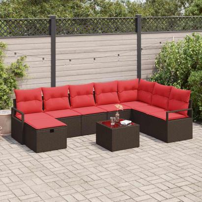 Set de canapea cu pernă cu depozitare 9 pcs Maro poliratan GartenMobel Dekor