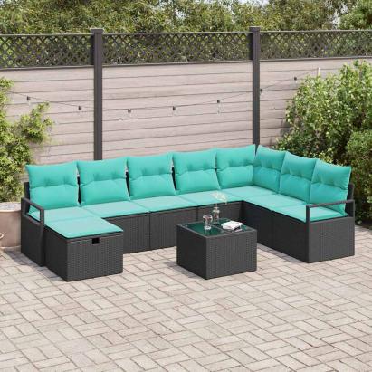 Set de canapea cu pernă cu depozitare 9 pcs Negru poliratan GartenMobel Dekor