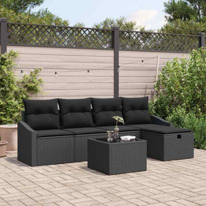 Set de canapea cu pernă cu depozitare 6 pcs Negru poliratan GartenMobel Dekor