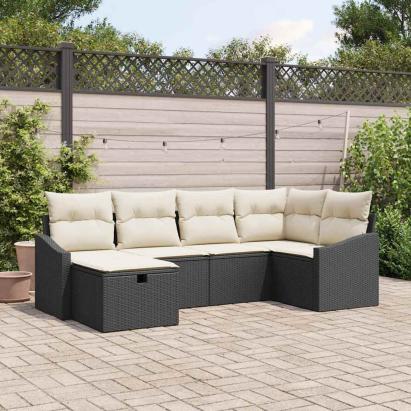 Set de canapea cu pernă 6 pcs Negru și Crem poliratan GartenMobel Dekor
