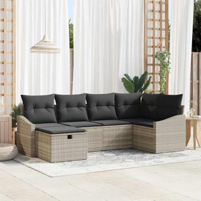 Set de canapea cu pernă 6 pcs Gri Deschis și Gri poliratan GartenMobel Dekor