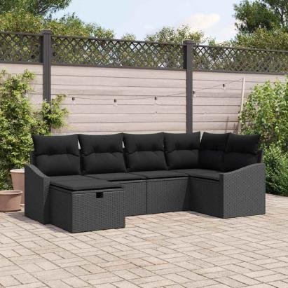 Set de canapea cu pernă cu depozitare 6 pcs Negru poliratan GartenMobel Dekor