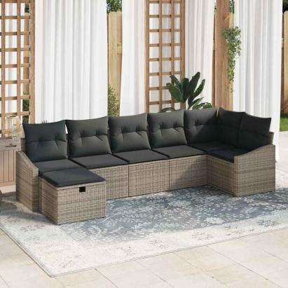 Set de canapea cu pernă cu depozitare 7 pcs Gri poliratan GartenMobel Dekor