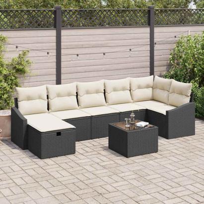 Set de canapea cu pernă cu depozitare 8 pcs Negru poliratan GartenMobel Dekor