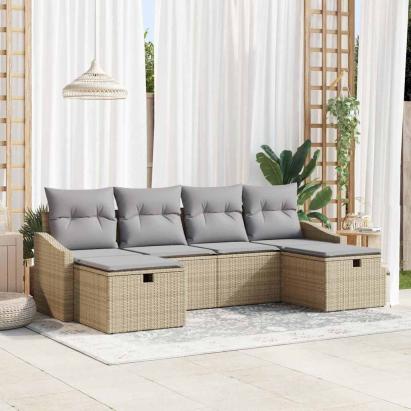 Set de canapele pentru grădină cu pernă 6 pcs Bej Rattan poli GartenMobel Dekor
