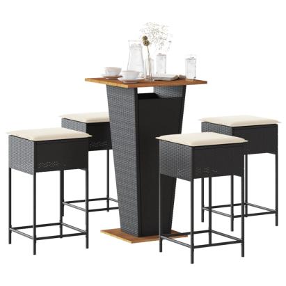 Set mobilier bar de grădină cu perne, 5 piese, negru, poliratan GartenMobel Dekor