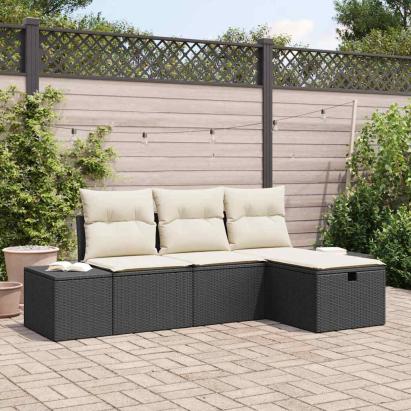 Set de canapele pentru grădină cu pernă 4 pcs Negru Rattan poli GartenMobel Dekor
