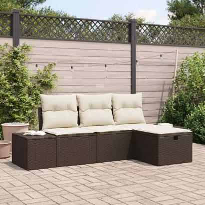 Set de canapele pentru grădină cu pernă 4 pcs Maro Rattan poli GartenMobel Dekor