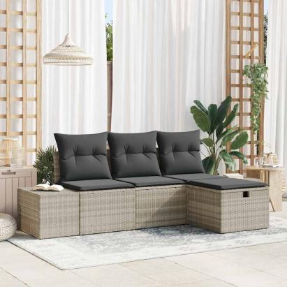 Set de canapele pentru grădină 4 pcs Gri deschis Rattan poli GartenMobel Dekor