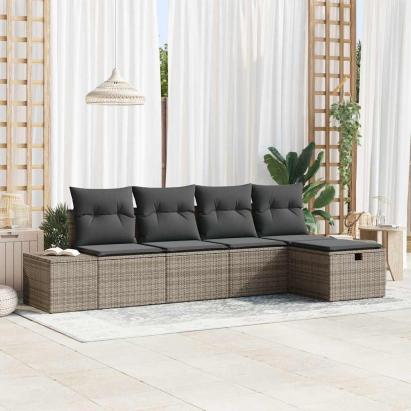 Set de canapele pentru grădină cu pernă 5 pcs Gri poliratan GartenMobel Dekor