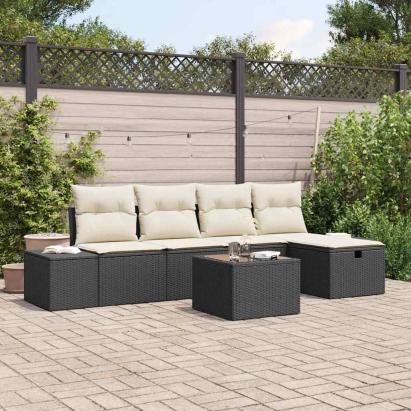 Set de canapele pentru grădină cu pernă 6 pcs Negru poliratan GartenMobel Dekor