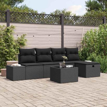 Set de canapele pentru grădină cu pernă 6 pcs Negru poliratan GartenMobel Dekor