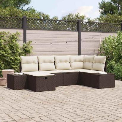 Set de canapele pentru grădină cu pernă 6 pcs Maro poliratan GartenMobel Dekor