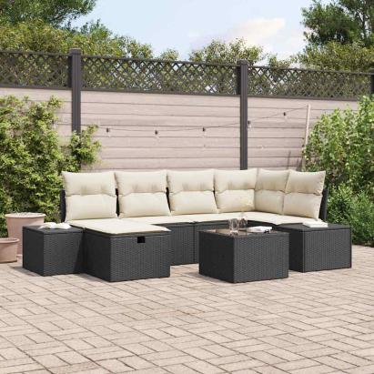 Set de canapele pentru grădină cu pernă 7 pcs Negru poliratan GartenMobel Dekor