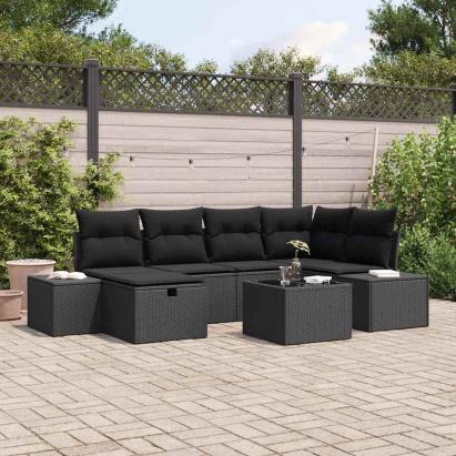Set de canapele pentru grădină cu pernă 7 pcs Negru poliratan GartenMobel Dekor