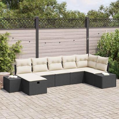 Set de canapele pentru grădină cu pernă 7 pcs Negru poliratan GartenMobel Dekor