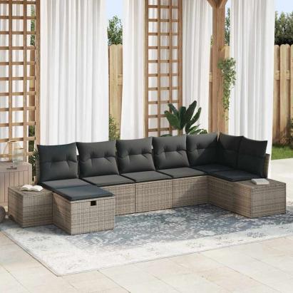 Set de canapele pentru grădină cu pernă 7 pcs Gri poliratan GartenMobel Dekor