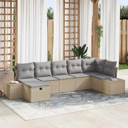 Set de canapele pentru grădină cu pernă 7 pcs Bej poliratan GartenMobel Dekor