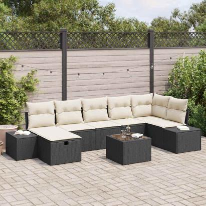 Set de canapele pentru grădină cu pernă 8 pcs Negru poliratan GartenMobel Dekor