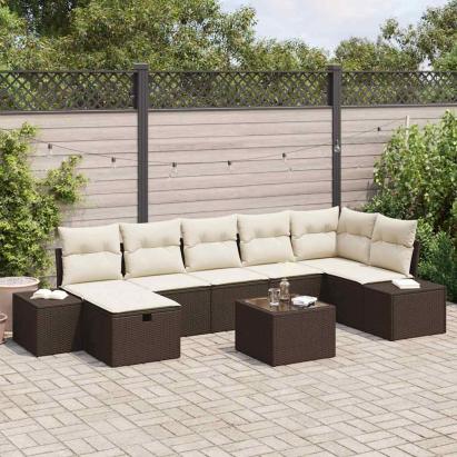 Set de canapele pentru grădină cu pernă 8 pcs Maro poliratan GartenMobel Dekor